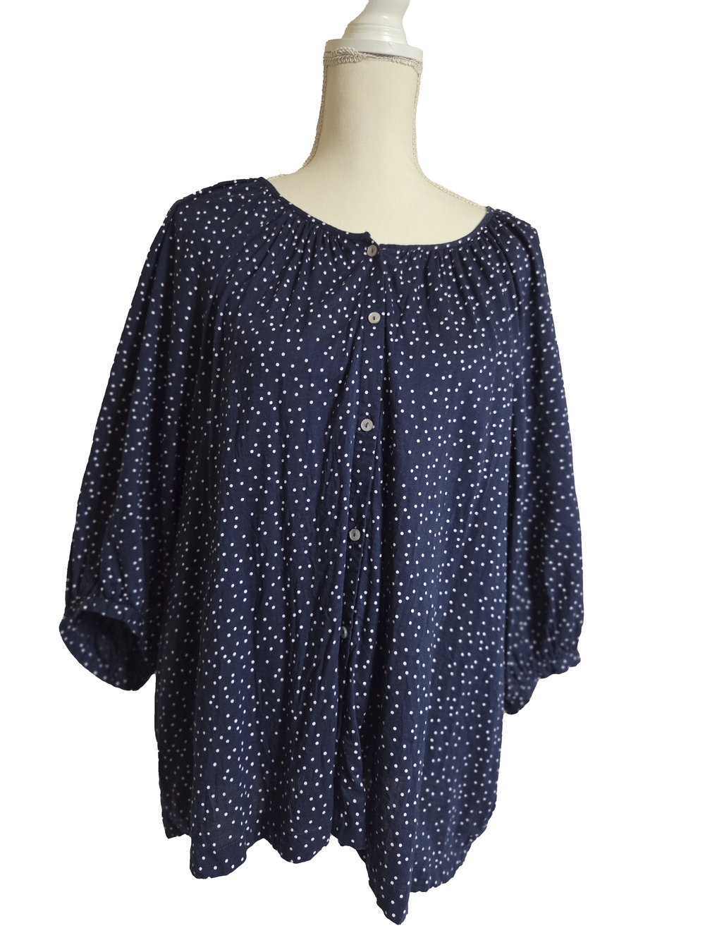 LC Lauren Conrad Navy Polka Dot Button-Front Blouse